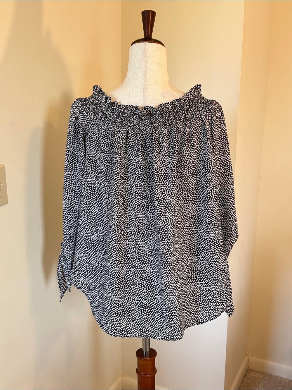 Women’s Michael Kors Dark Navy and White Off-Shoulder Blouse - Picture 3 of 6